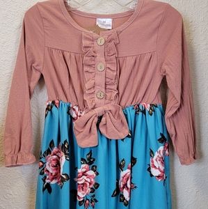 BRAND NEW rose pink long sleeve dress with blue floral bottom